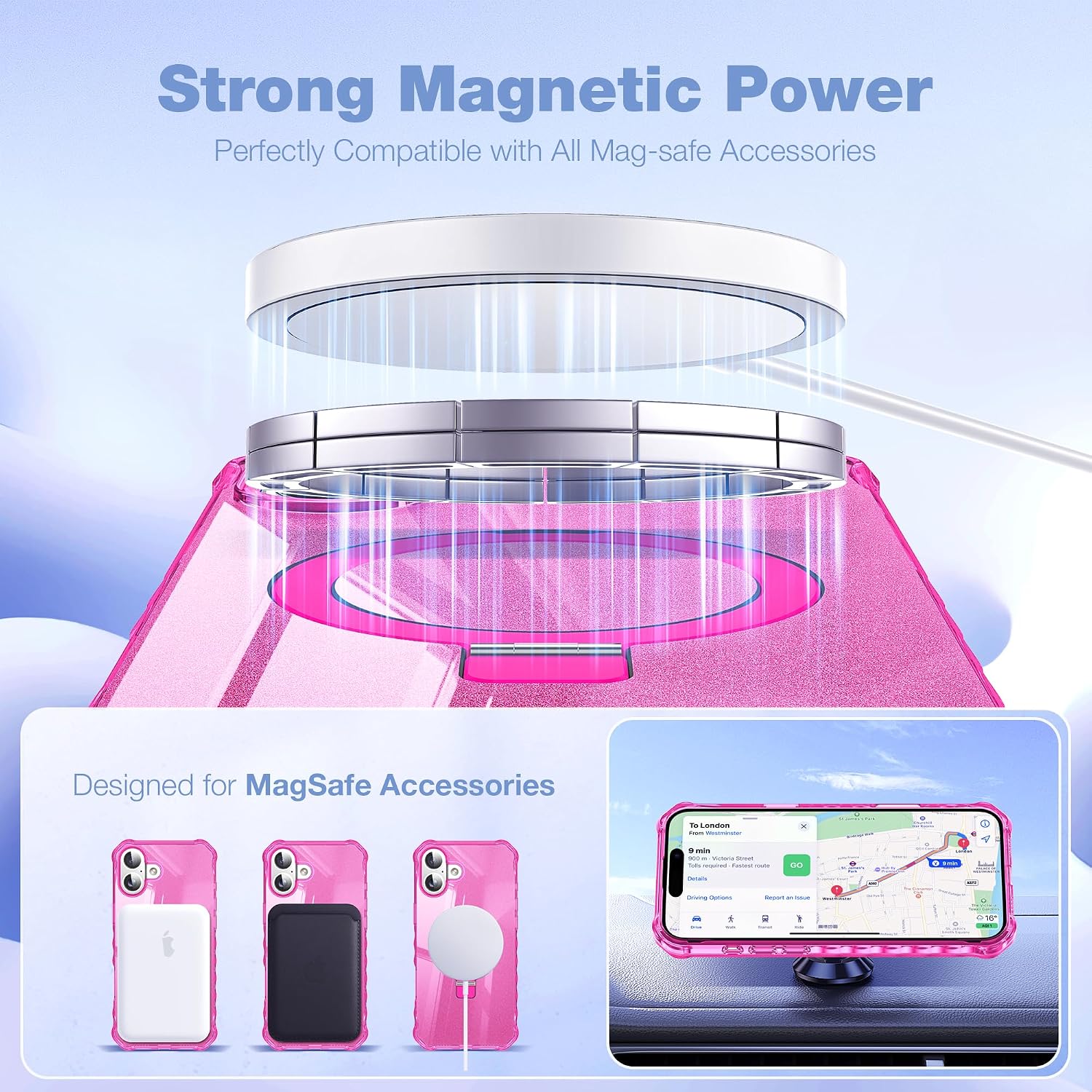for iPhone 16 Case with Magnetic Invisible Stand [Compatible with Mag-Safe] [Military Drop Tested] Shockproof Slim 16 Cover with Good Grip Curly Wave Edge for Women 6.1'', Rose Red