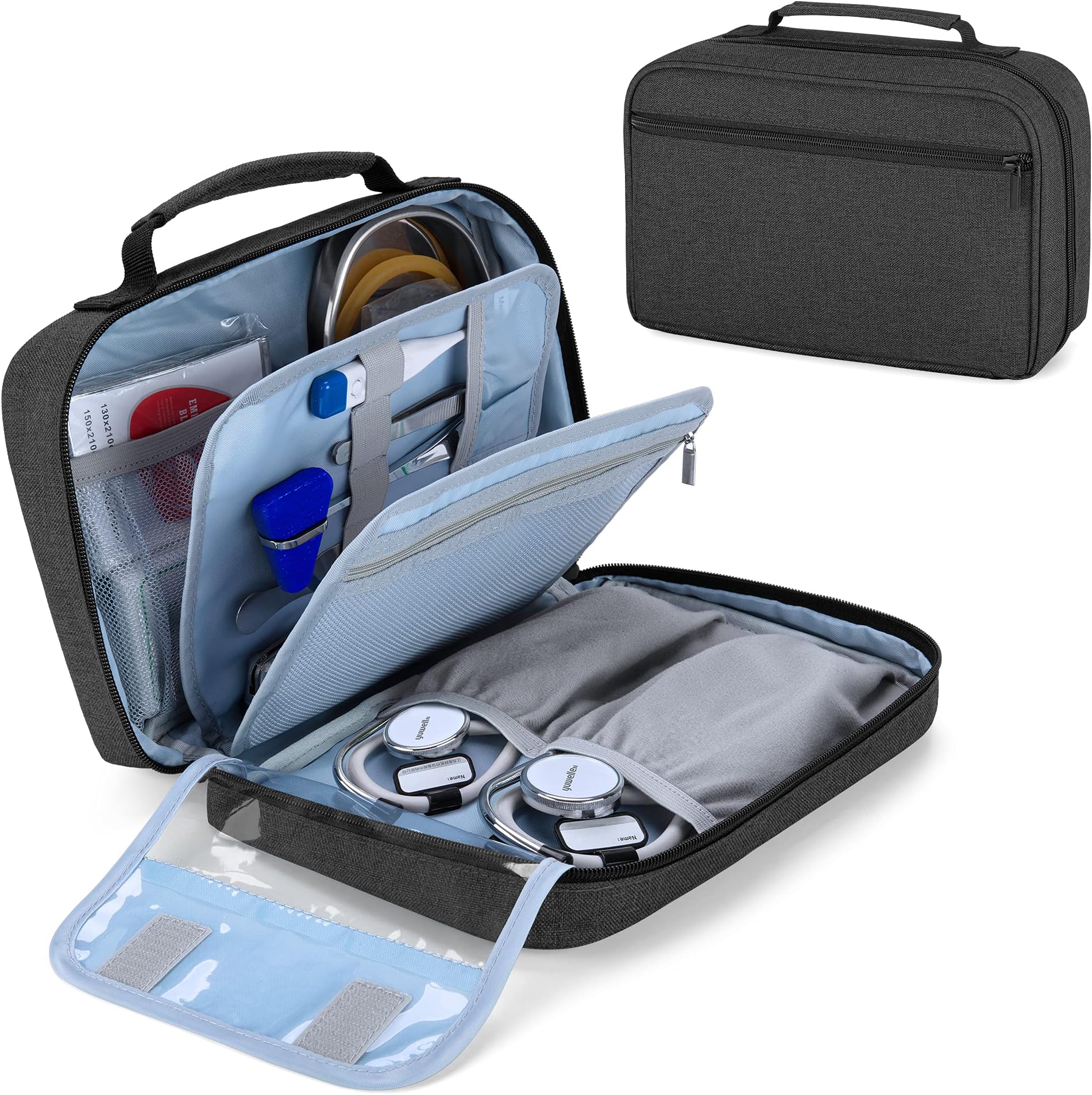 Damero Carrying Case for 2 Stethoscopes, Portable Stethoscope Case Compatible with 3M Littmann/ADC/Omron Stethoscope and Nurse Accessories,Black