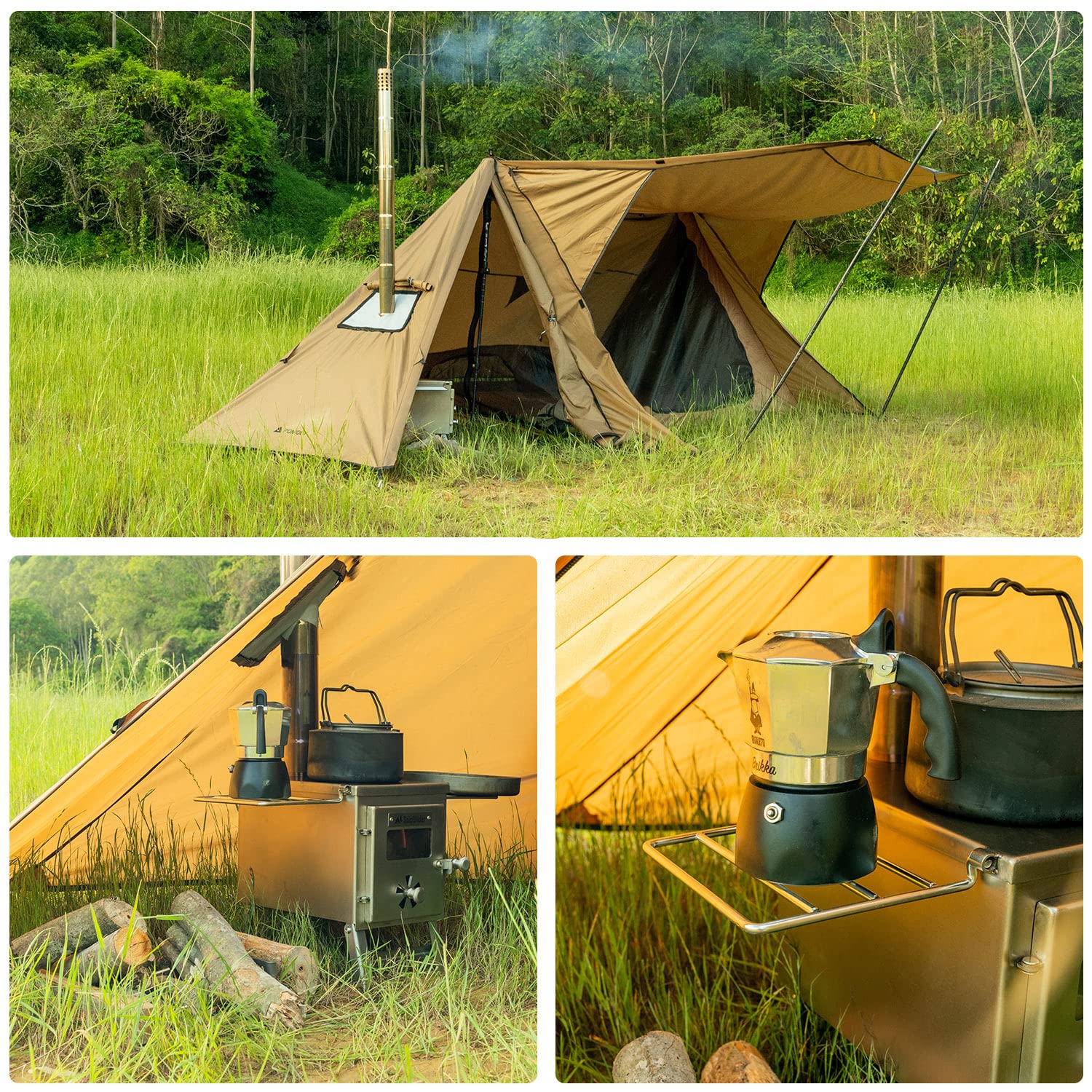 Amazon.com: SoloWilder Hot Tent Stove Portable Outdood Stove for Shelters,  Heating, Camping and Cooking (Stainless Steel, S) : Sports u0026 Outdoors