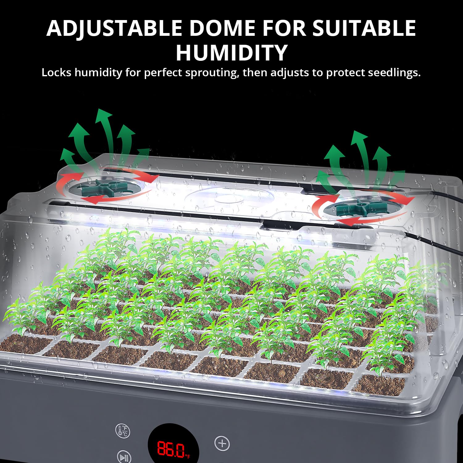 Sondiko Vassoio di avviamento per semi con luce crescente, kit di avviamento per semi riscaldato con display della temperatura, kit di germinazione a cupola umidità, luce regolabile per l'avvio dei