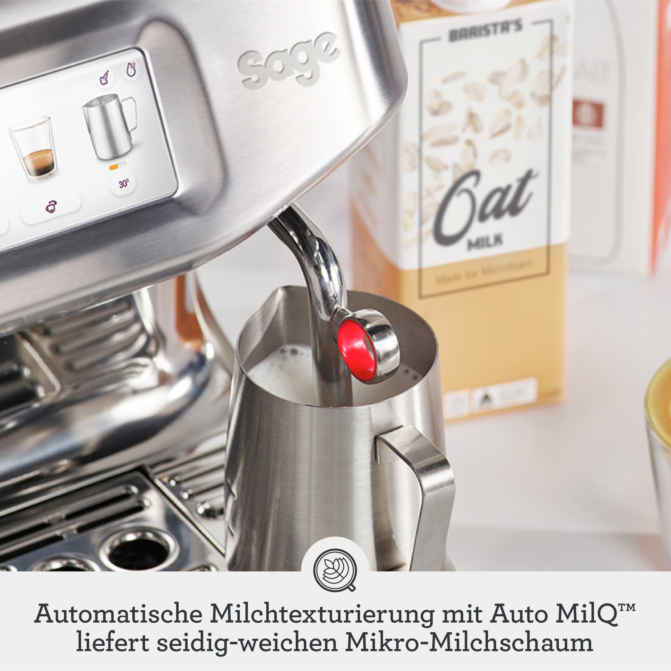 Sage The Barista Touch Impress Kaffeemaschine mit automatischer Milchaufschäumung, integriertem Mahlwerk & Cold Brew-Funktion, schwarzer Edelstahl