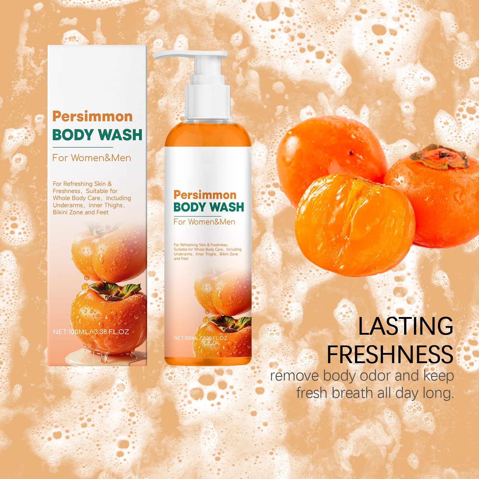 Persimmon Duschgel, Entfernt Körpergeruch, Desodorierendes Duschgel Mit Persimmon-Duft, Reinigt Und Pflegt, Für Achseln, Intimbereich, Bikinizone Und Füße, Auch Für Senioren Geeignet (6pcs)