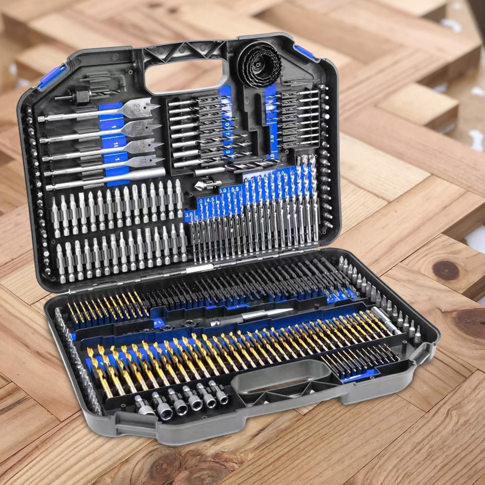 246 Piezas Juego de Brocas Taladro Juego de Brocas Acero Rápido Juego Brocas para Madera Y Metal con Estuche Transporte Adecuado para Bricolaje, Etiqueta azul