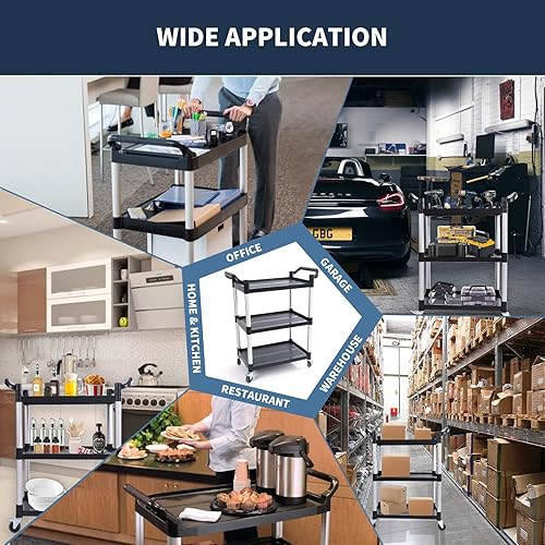 Miniatura 4 de Carros utilitarios con ruedas, carrito de servicio de alimentos de 3 niveles, carrito utilitario con ruedas con cerradura para oficina, cocina,