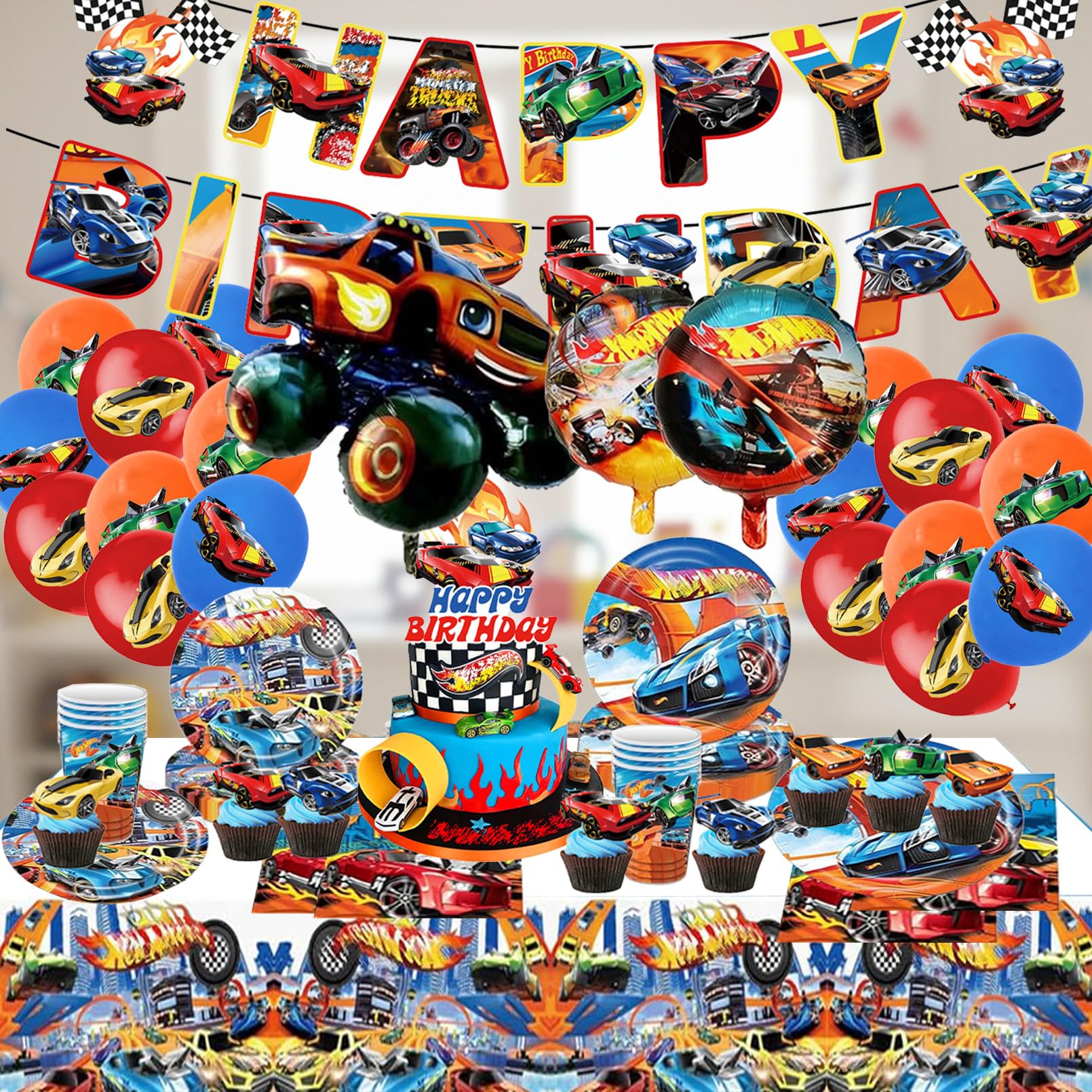 Stoviglie Festa di Compleanno Hot W-hel,Decorazioni Hot W-hel Compleanno,Set Stoviglie Car,Palloncini Forniture