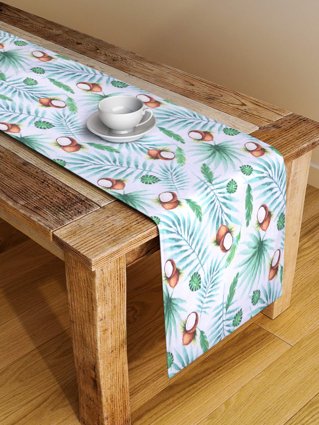 Alina Decor Poly Cotton Coconut Pattern HD Printed Washable Runner for Dining Table Runner/Table Runner for Dining Table 4-6 Seater Table Runner Cloth (Green Color, 13 Inch X 58 Inch).