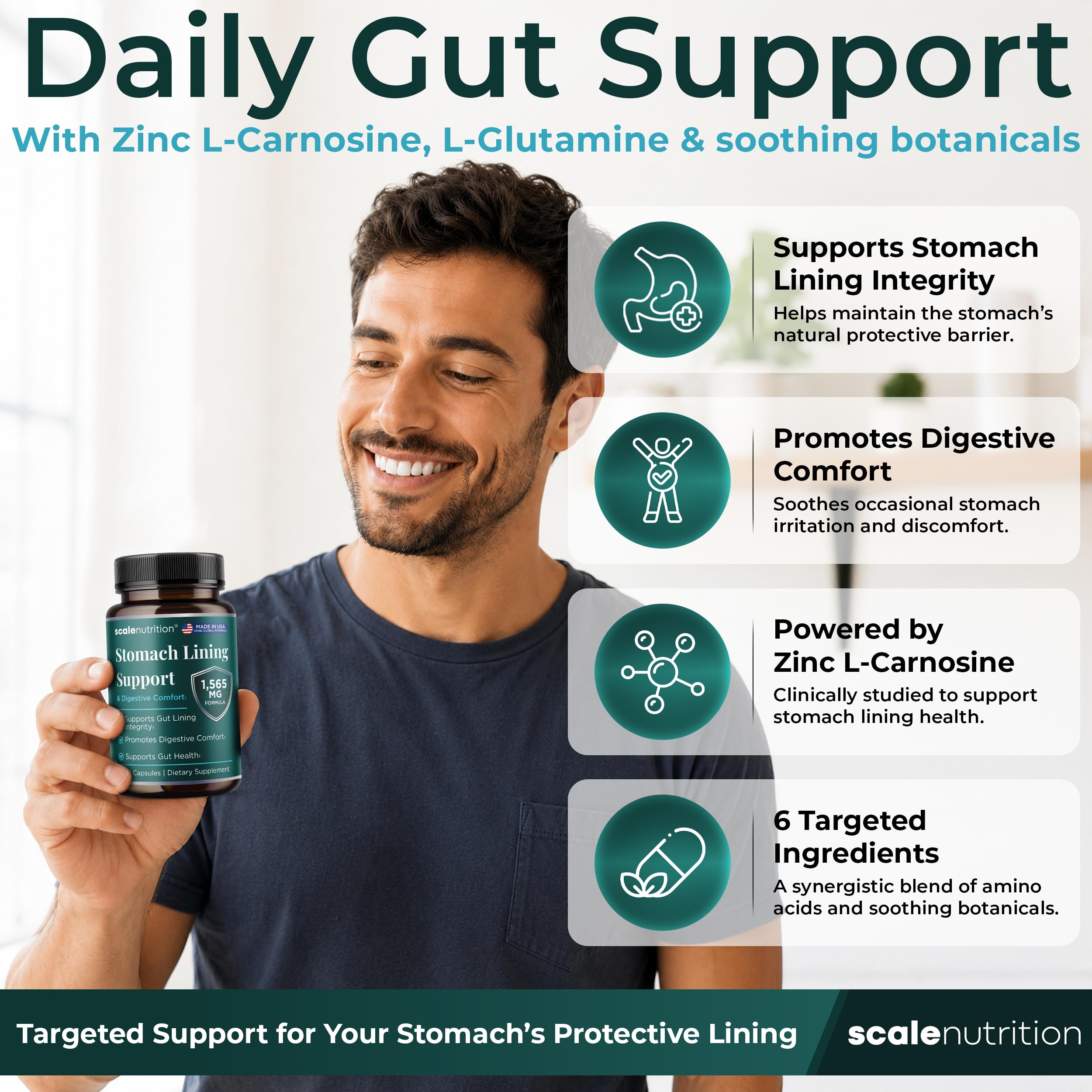 Stomach Lining Support - Gut Lining Repair Supplement for Men and Women with Zinc Carnosine, L Glutamine, DGL Licorice, Slippery Elm Powder, Marshmallow Root, Aloe Vera - 120 Capsules — Amazon image 2