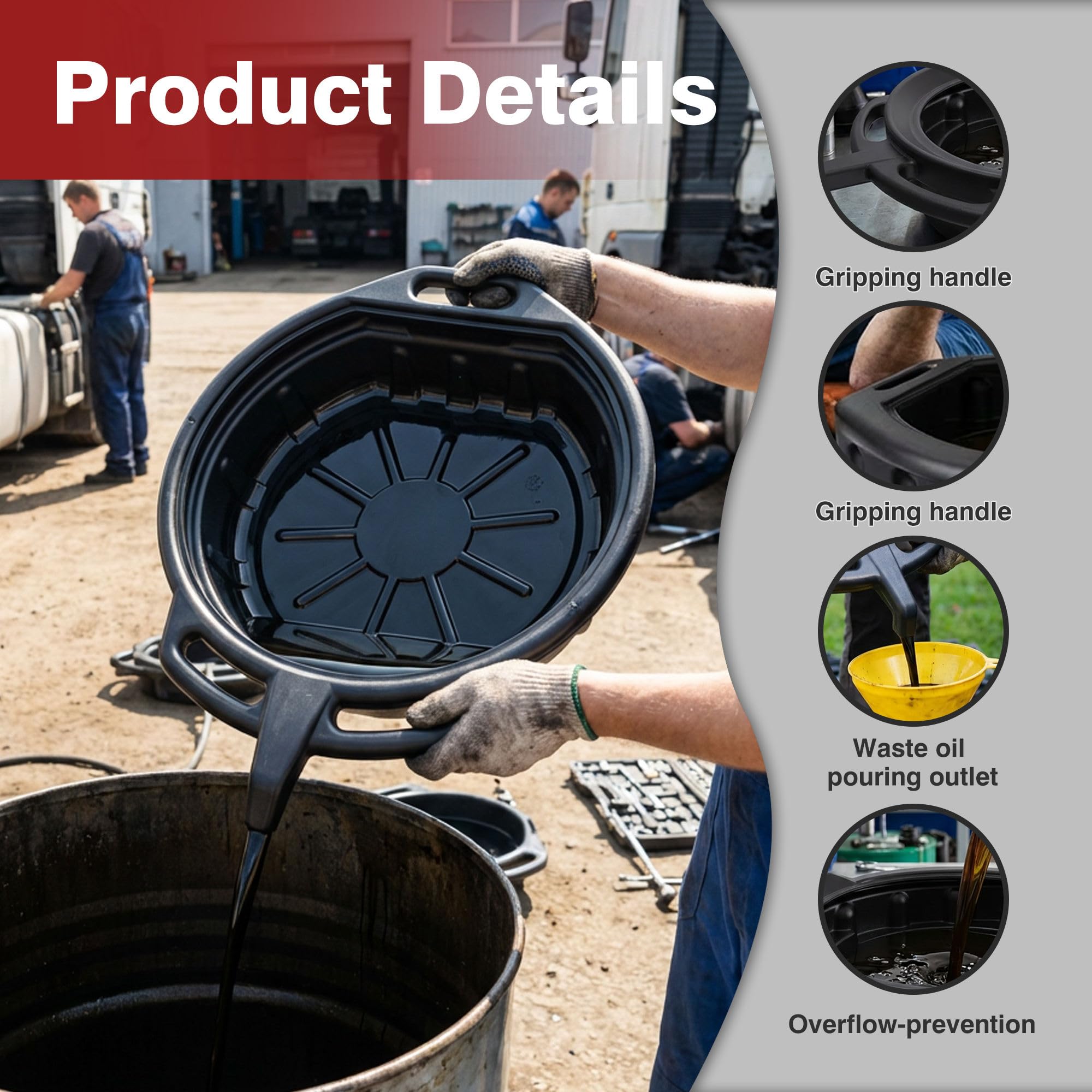 Unibos | 8 Litre Vehicles Oil Drain Pan | Gearbox Fuel Drain Pan | Large Capacity | Bucket For Car, Motorbike Etc | Oil Coolant Gearbox Fuel Drain Tray | Multifunctional Essential (8 LITRE) — view 5