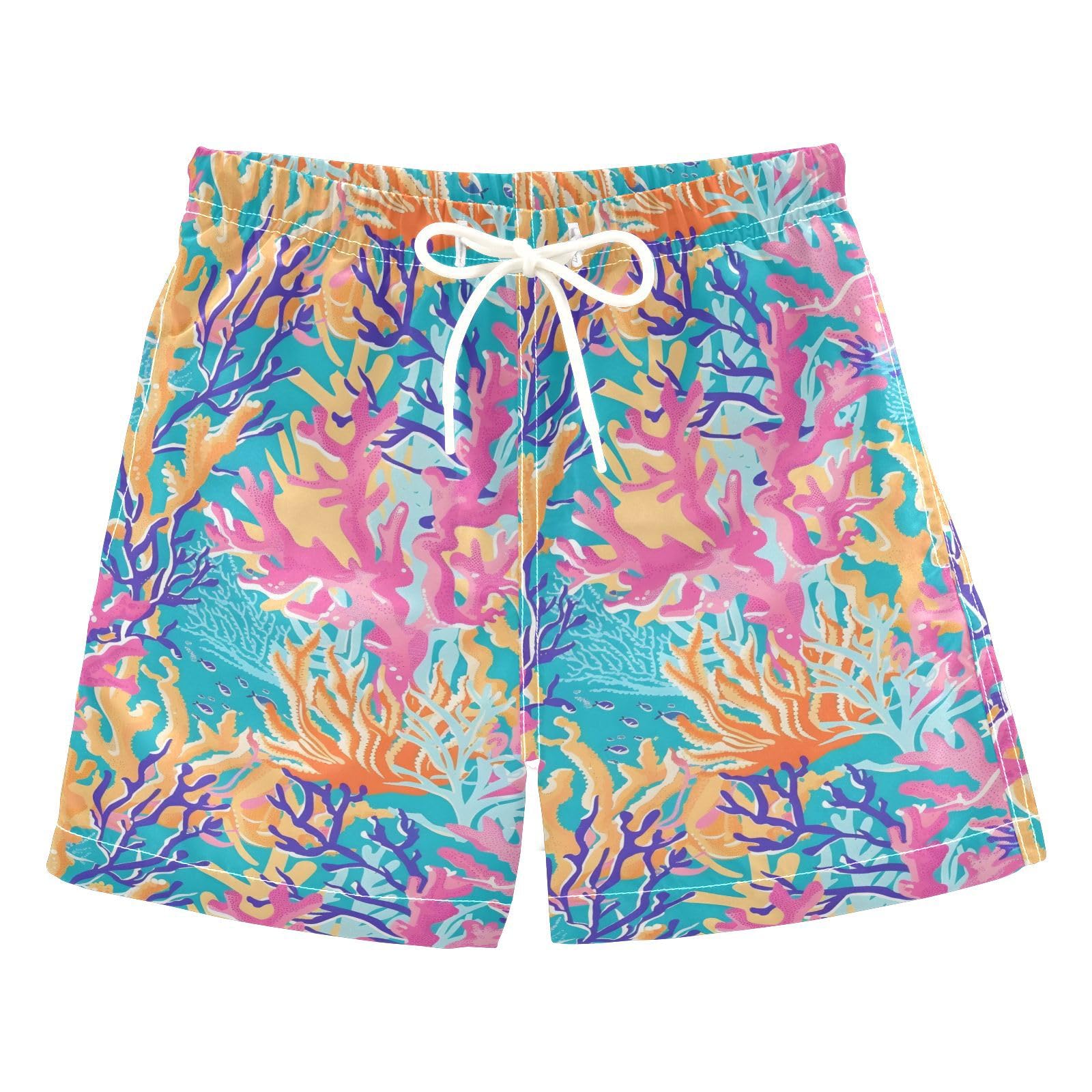 senya Tropical Pattern with Coral Boys Swim Trunks Toddler Shorts Swimwear Boardshorts