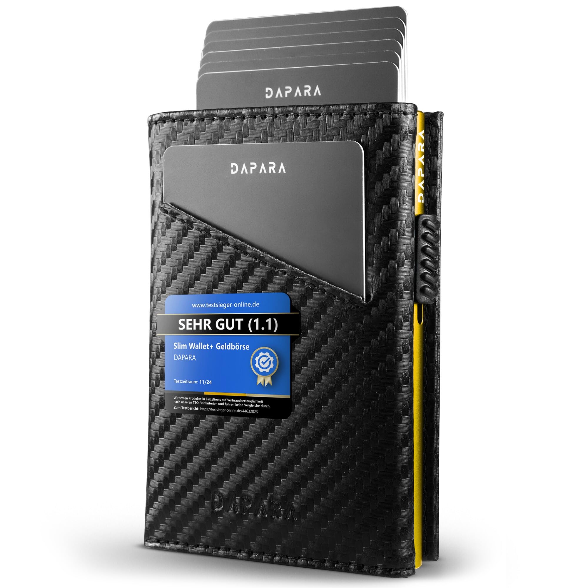 DAPARA Geldbörse Herren | Slim Wallet Herren mit RFID-Schutz | Portmonee Männer | Kartenetui für 13 Karten | Smart Wallet for Men | Karten Geldbeutel | Portemonnaie | Carbon Yellow