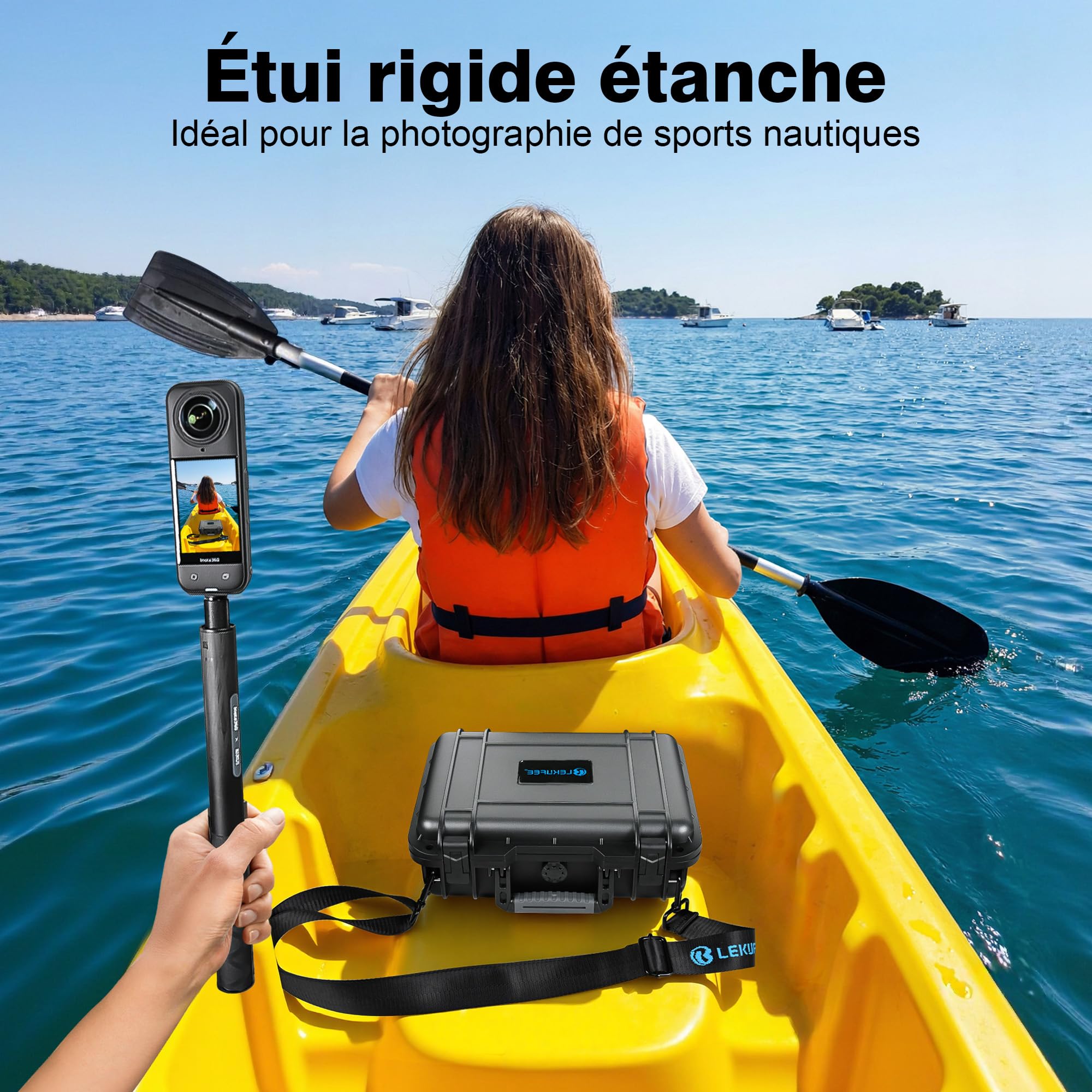 LEKUFEE Étui Rigide Étanche de Voyage pour Caméra d’Action Insta360 X5, Insta360 X4 Air, Insta360 X4, Insta360 X3, 4 Batteries, Émetteur Mic Air et Autres Accessoires (Étui Seulement)