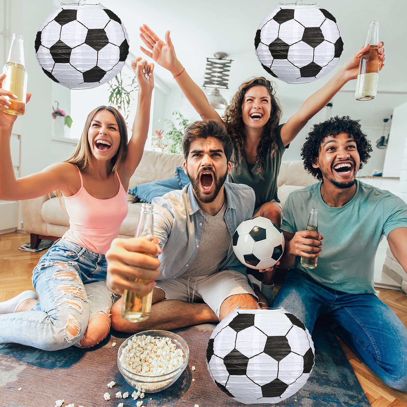 Wettal 9-Piece 10-Inch Soccer Paper Lanterns for Kids Birthday Party, Sports Theme Bar, Football Game Party Favor