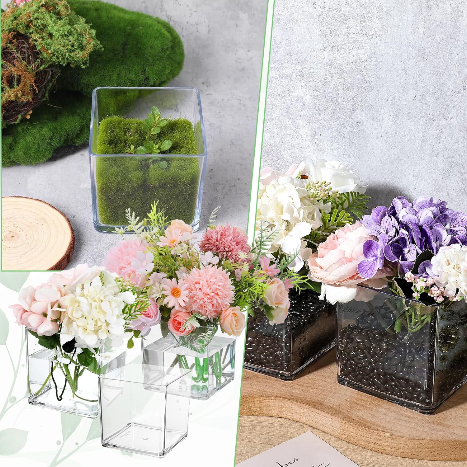12 Pcs Clear Square Vases Acrylic for Centerpieces-4'' x 4'' Cube Square Flower Vase Bulk, Plastic Vases Container for Flowers Centerpieces Office Home Table Wedding Floral Plant