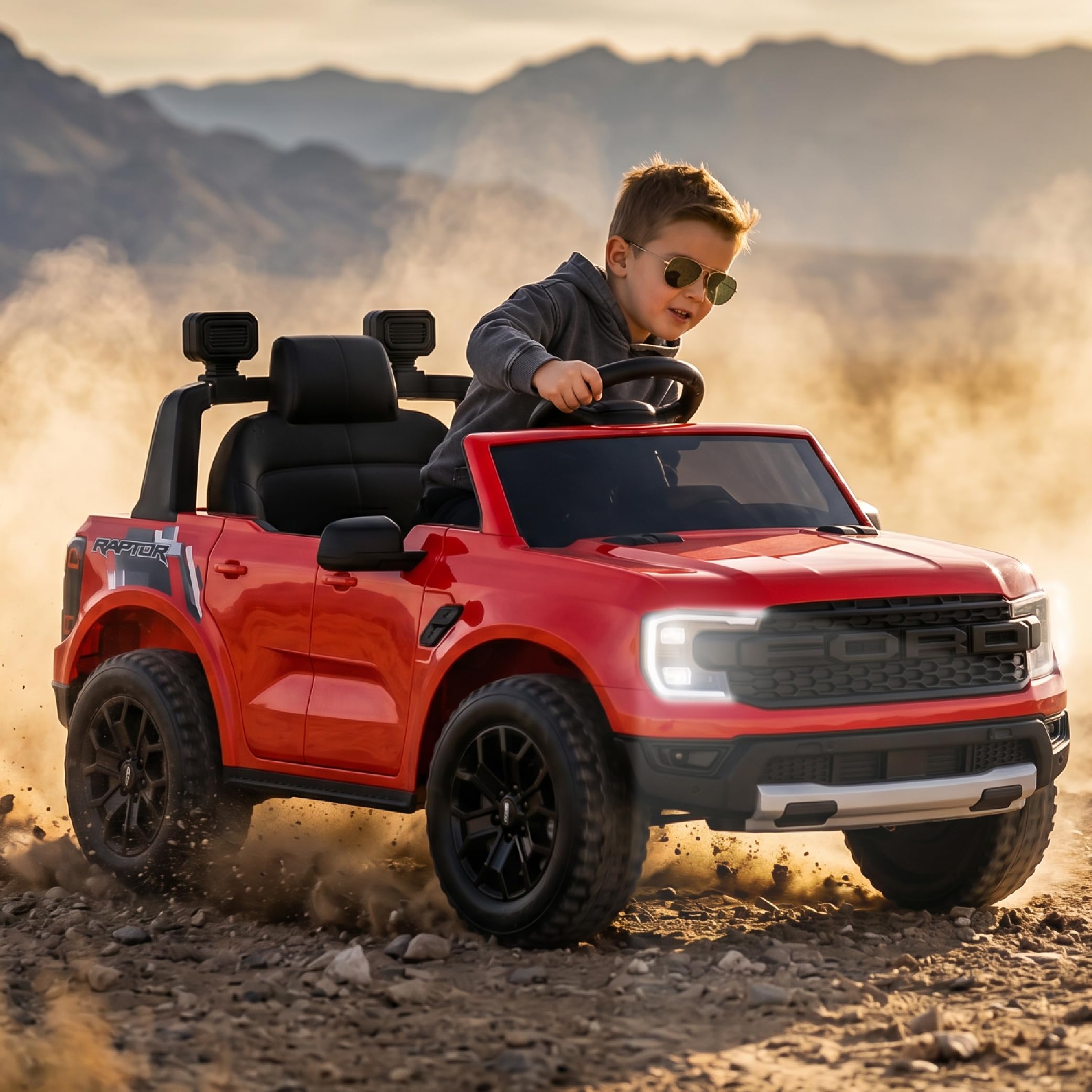 SUN BABY Ford Raptor - Auto Elettrica per Bambini 3-6 Anni, Macchina Elettrica 12V 4,5Ah, Telecomando Genitori, MP3, Luci LED, Sospensioni - Rosso