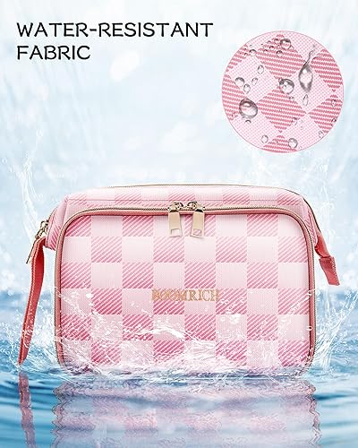 Miniatura 6 de BOOMRICH Bolsa de maquillaje para cosméticos, bolsa de maquillaje de cuero impermeable con bolsa grande de gran apertura para un fácil acceso, bolsa