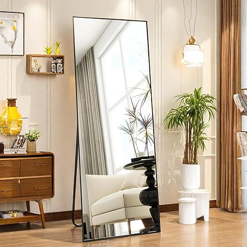 Miniatura 7 de Espejo de longitud completa con soporte, espejo de pie de aleación de aluminio de 59 x 16 pulgadas, espejo de pared para colgar o apoyarse contra,
