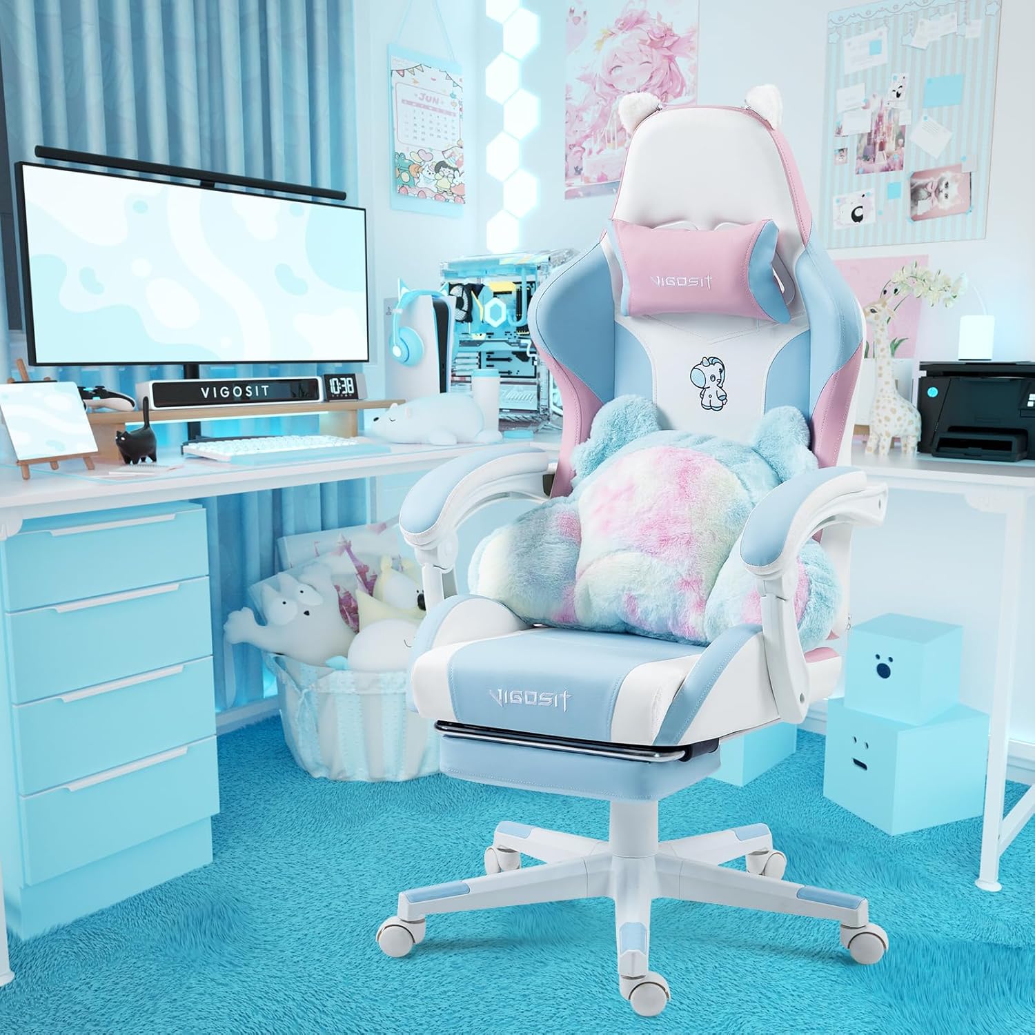 Pastel Blue Light Blue Gaming Chair Cute Gaming Chair With