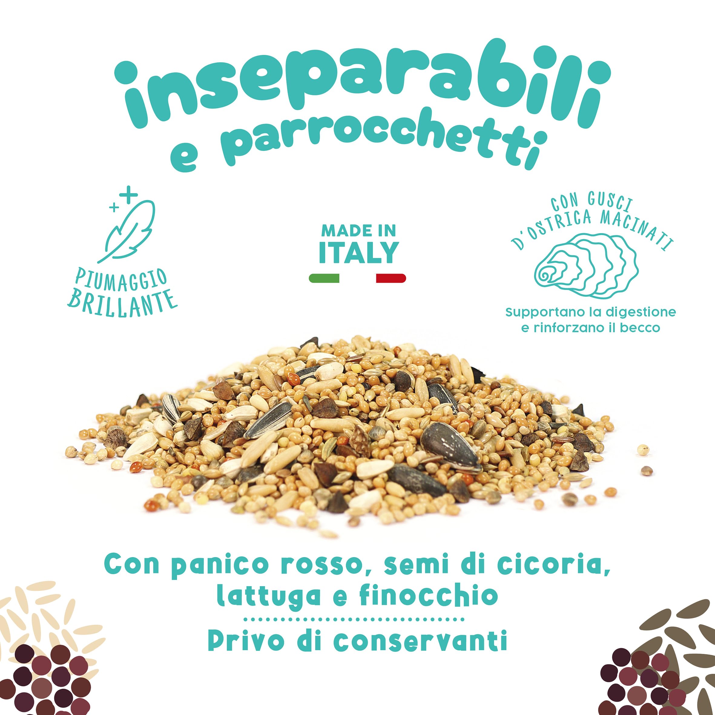 Best Friend Mangime Completo per Inseparabili e Parrocchetti Mangime per gli uccelli con Cardo Mariano. Ingredienti Naturali, Qualità 100% Made in Italy | Confezione da 8 pacchi