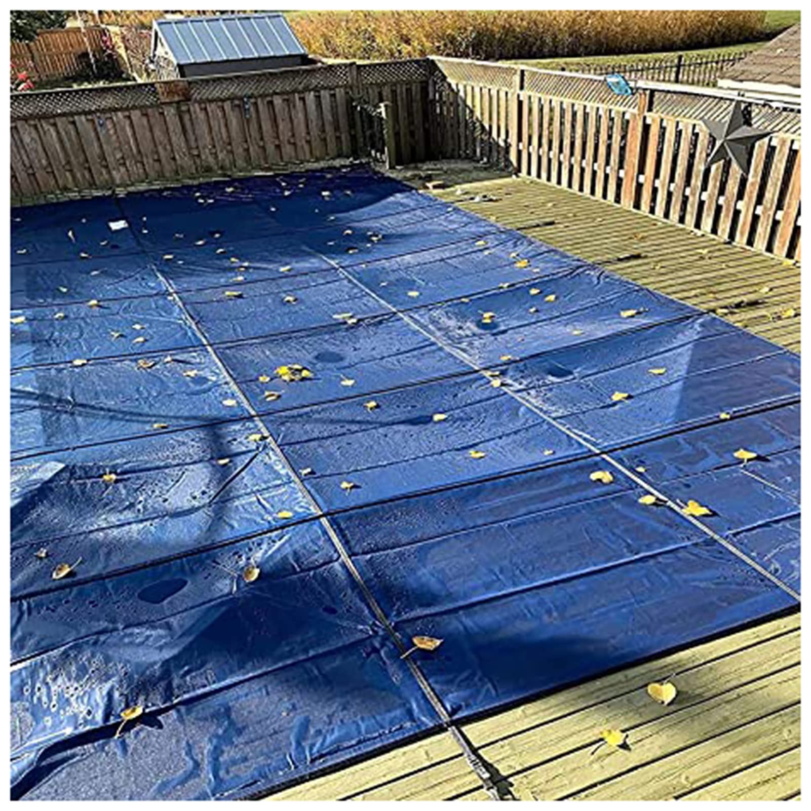 Cobertor Solar para Piscinas Cubierta de seguridad para piscina enterrada/sobre el suelo, cubierta de red de hoja de piscina a prueba de lluvia a prueba de polvo azul invierno con instalación del har