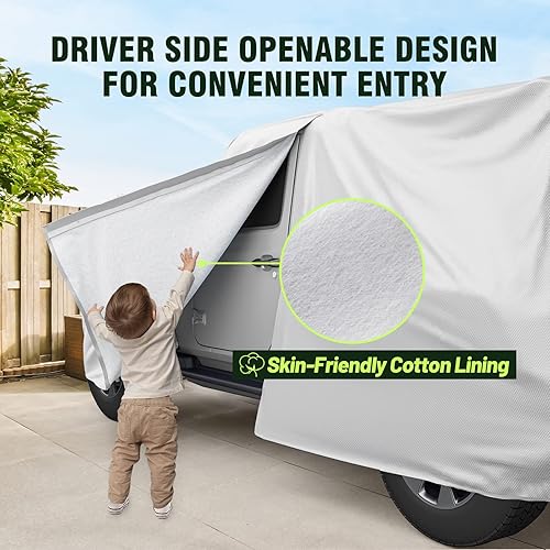 Miniatura 3 de Favoto Funda de recogida para automóvil, ajuste universal, 5 capas, diseño de cremallera lateral del conductor, protección solar con luz nocturna,