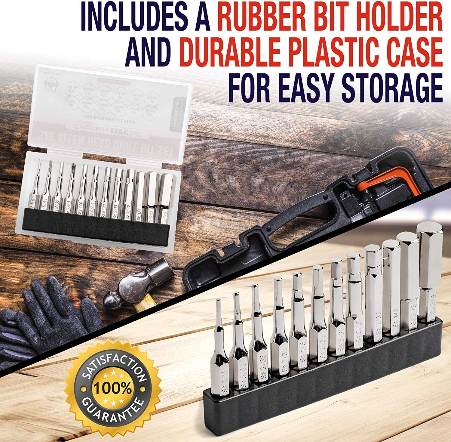 Metric Allen Wrench Drill Bit Set (Premium 12pc Complete SAE Set) /w Storage Case and Bit Holder - 1.5mm - 10mm Hex Shank Magnetic Bit Set - The GIFD Collection - S2 Steel - Long 2in Drive Heads - - 