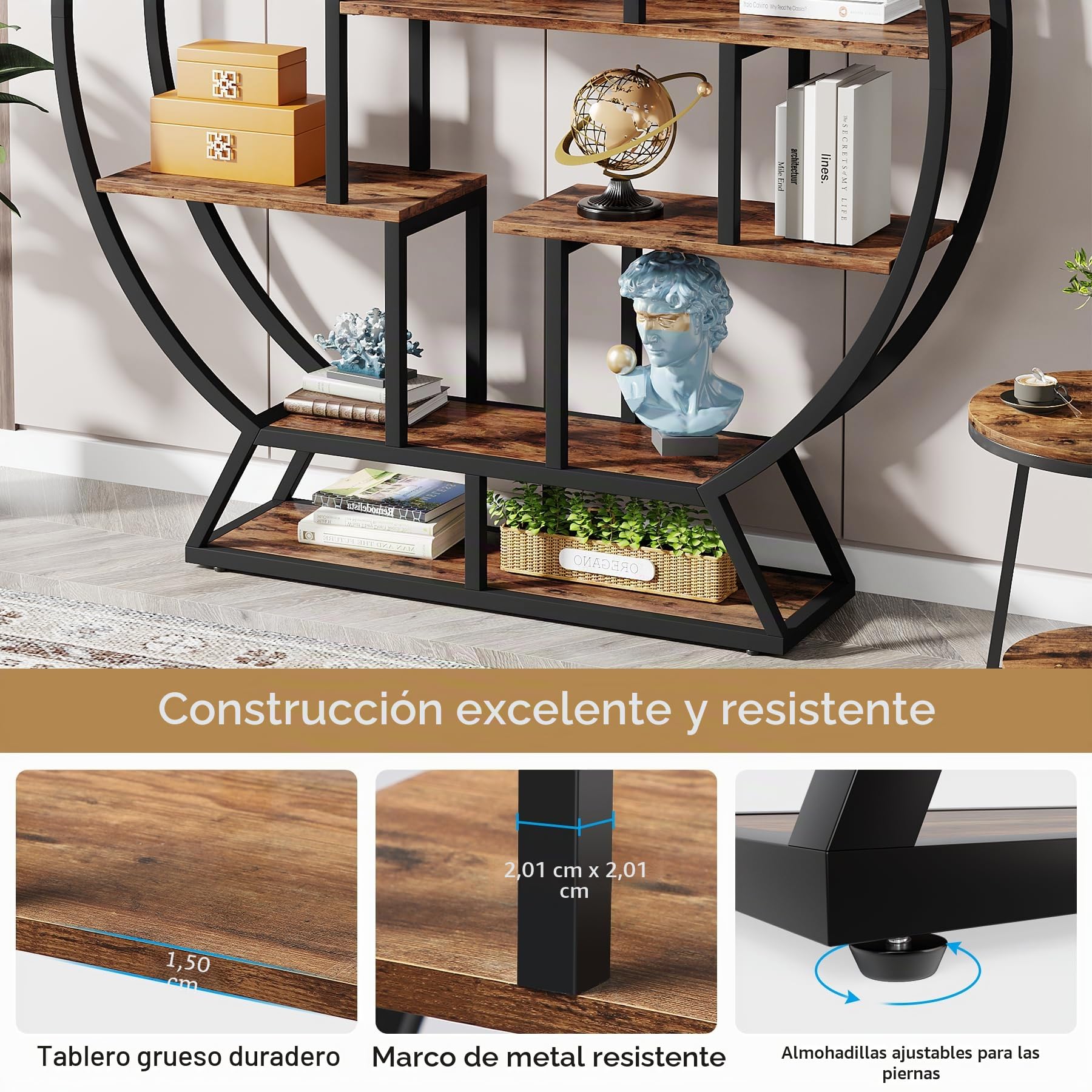 Tribesigns Librería Redonda, Estantería de Almacenamiento de 8 Niveles, Librería Alta Independiente con Estante de Almacenamiento, para Salón, Dormitorio, 150 x 30 x 159 cm, Marrón Rústico