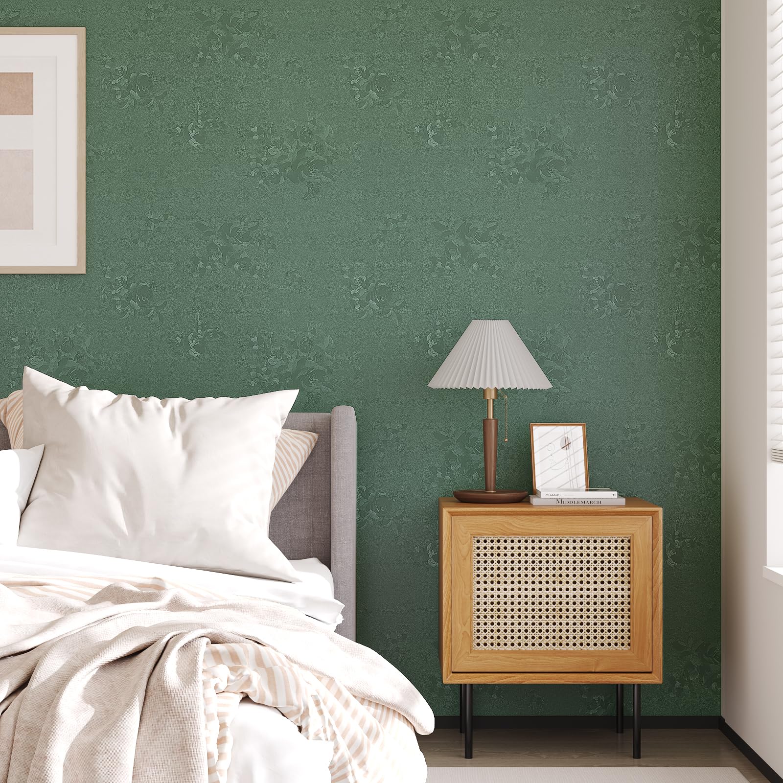 Papier peint vert sauge pour chambre d'enfant et meuble de salle de bain