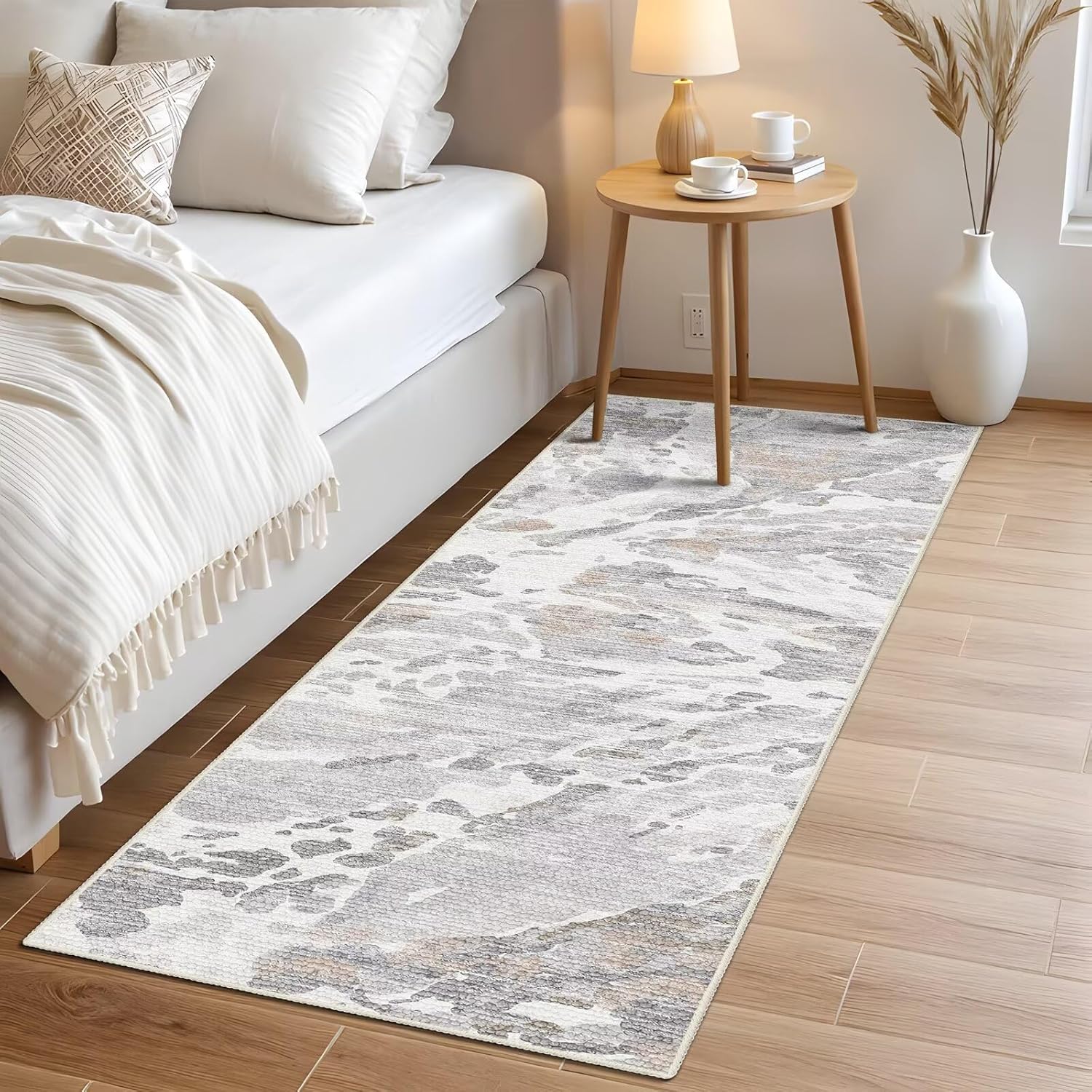 DEXDE 2x6 Runner Rug Washable Modern Abstract Non Slip Low Pile Throw Rugs Soft Indoor Carpet for Hallway Kitchen Bedroom Bathroom Laundry Entrance,Blue Bedside Living Room, Gray