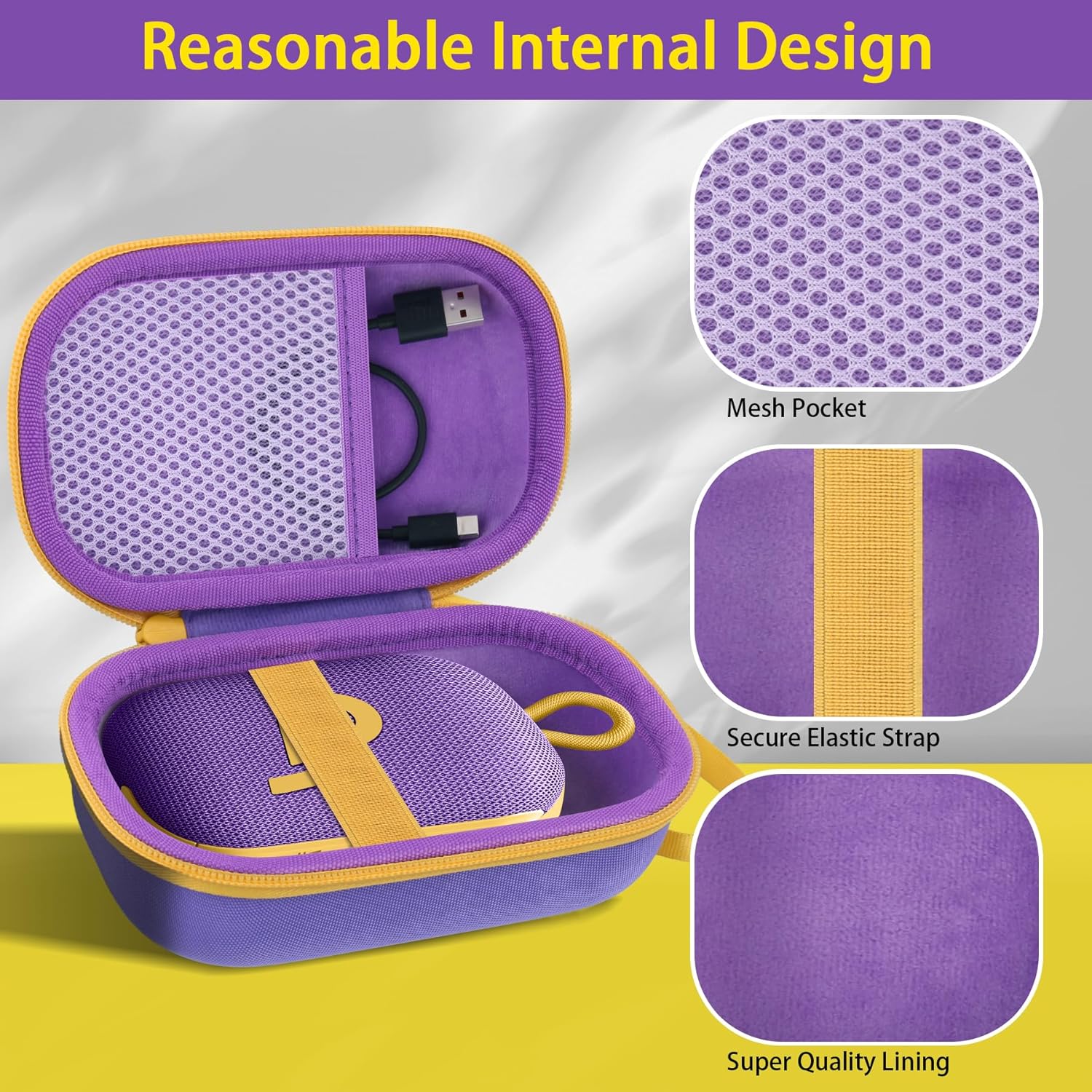 co2CREA for Anker Soundcore Select 4 Go Bluetooth Speaker Hard Protective Case, Portable Travel Case Replacement (Purple Case + Yellow Zipper) - Image 4