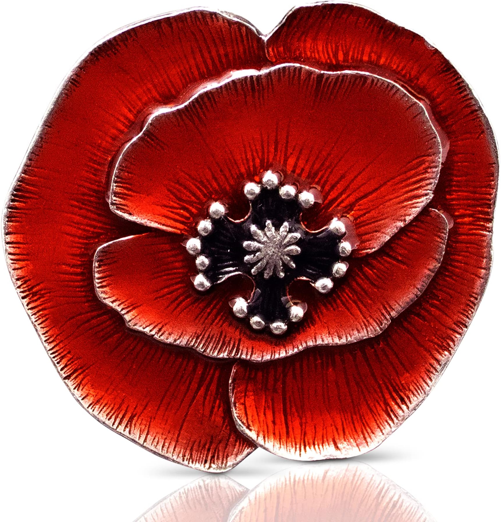 Remembrance Poppy Brooch Pin (Red) – Handcrafted Pewter Brooch Pins For Women, 1 ¾”, Made In USA