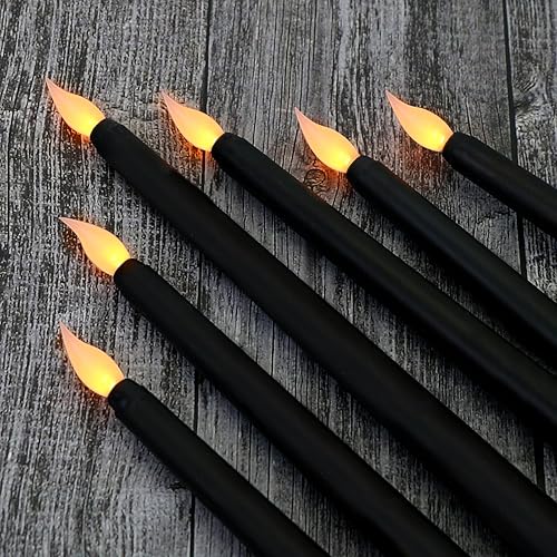 Miniatura 2 de 12 velas LED cónicas  10 pulgadas de Halloween negro falso velas parpadeantes largas sin llama para decoración de fiestas de boda
