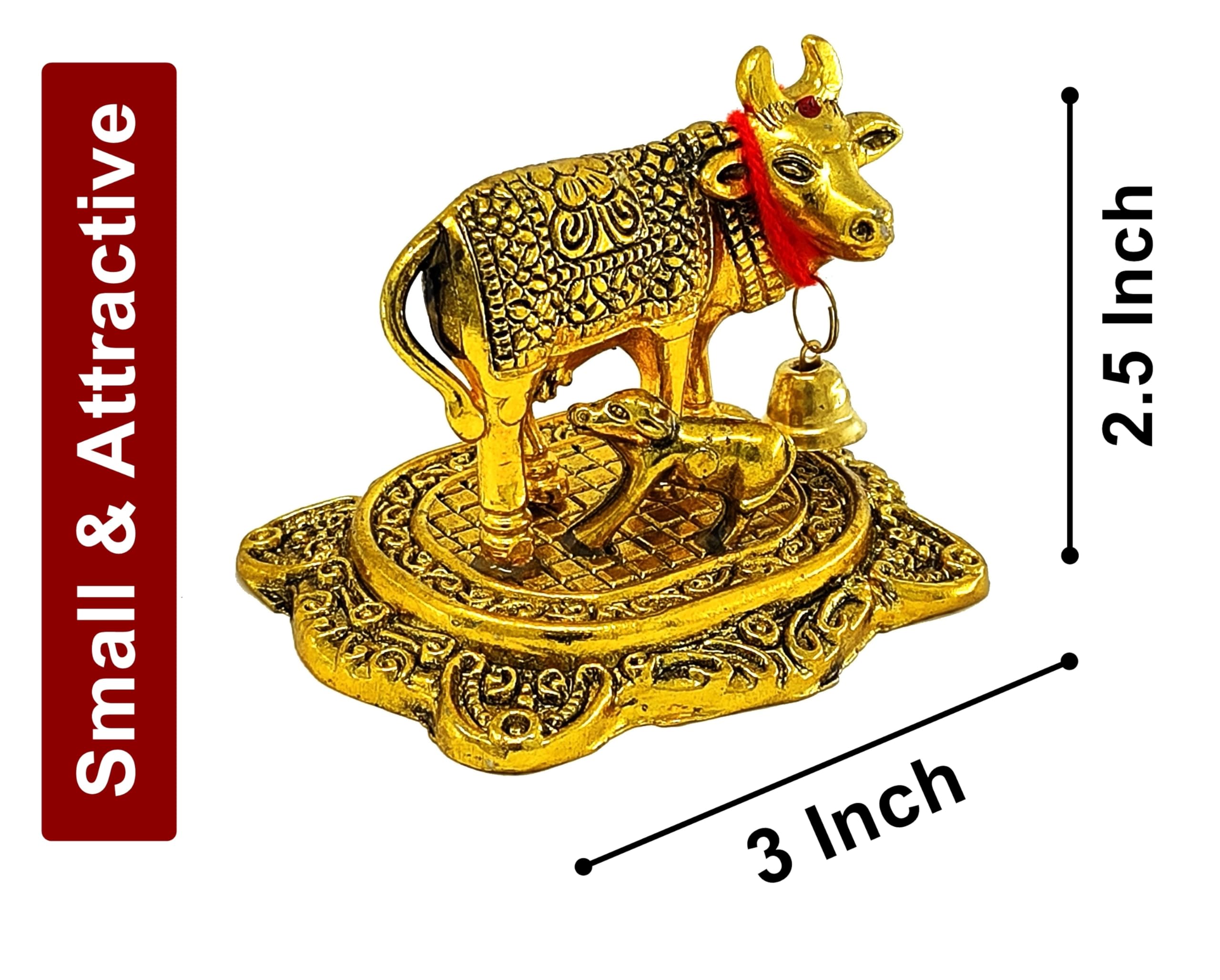 NOBILITY Estatua de metal dorada pequeña de vaca Kamdhenu con becerro con caja de regalo azul, artículo decorativo para el hogar, oficina, artículos de decoración Diwali, regalos de boda, paquete de 6