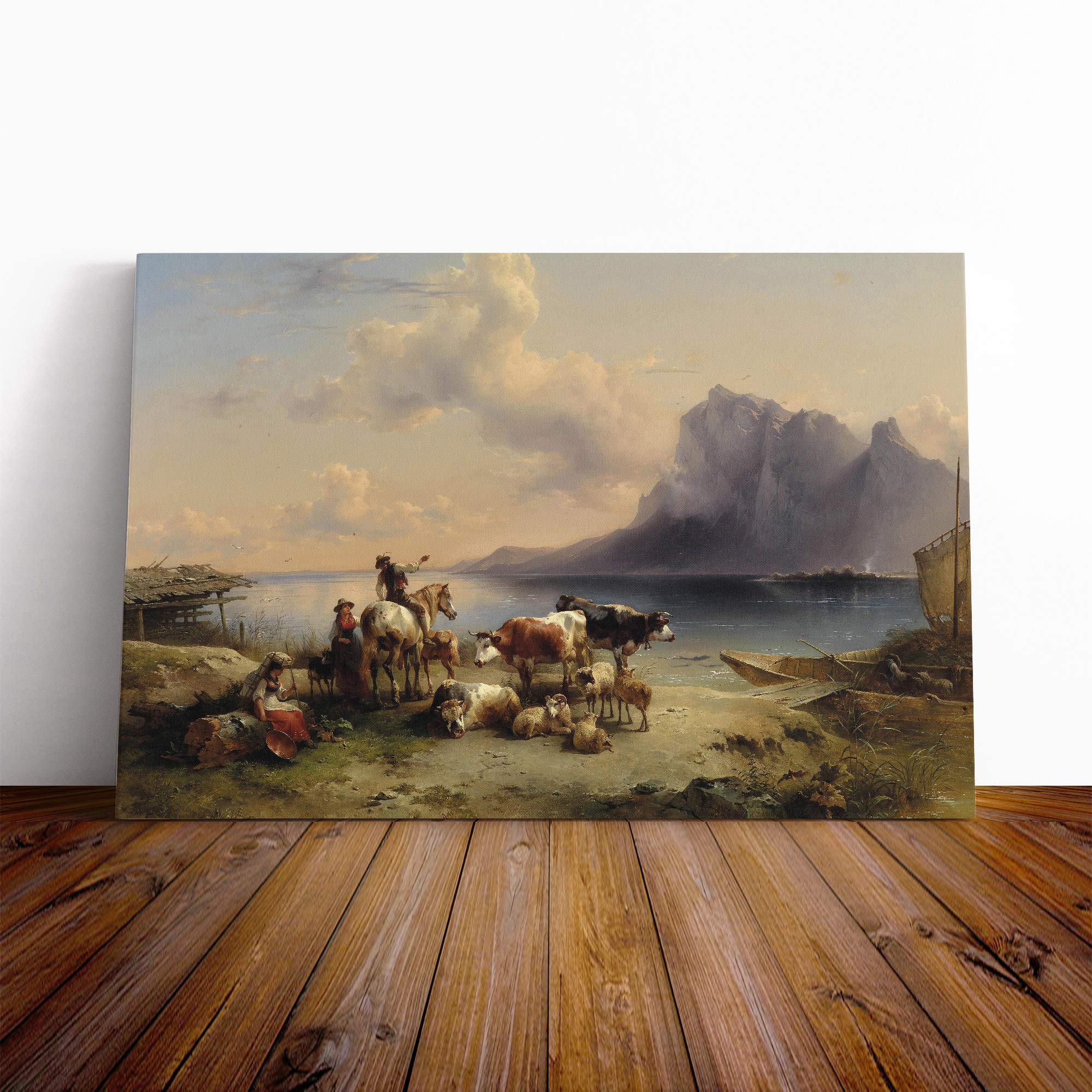 Friedrich Gauermann Animals and Landscape Vol.2 Canvas Print | Gallery Wrapped 30mm Frame Wall Art | 30x20 inches | Ready to Hang | Modern Animals Picture | Living Room Bedroom Lounge Office