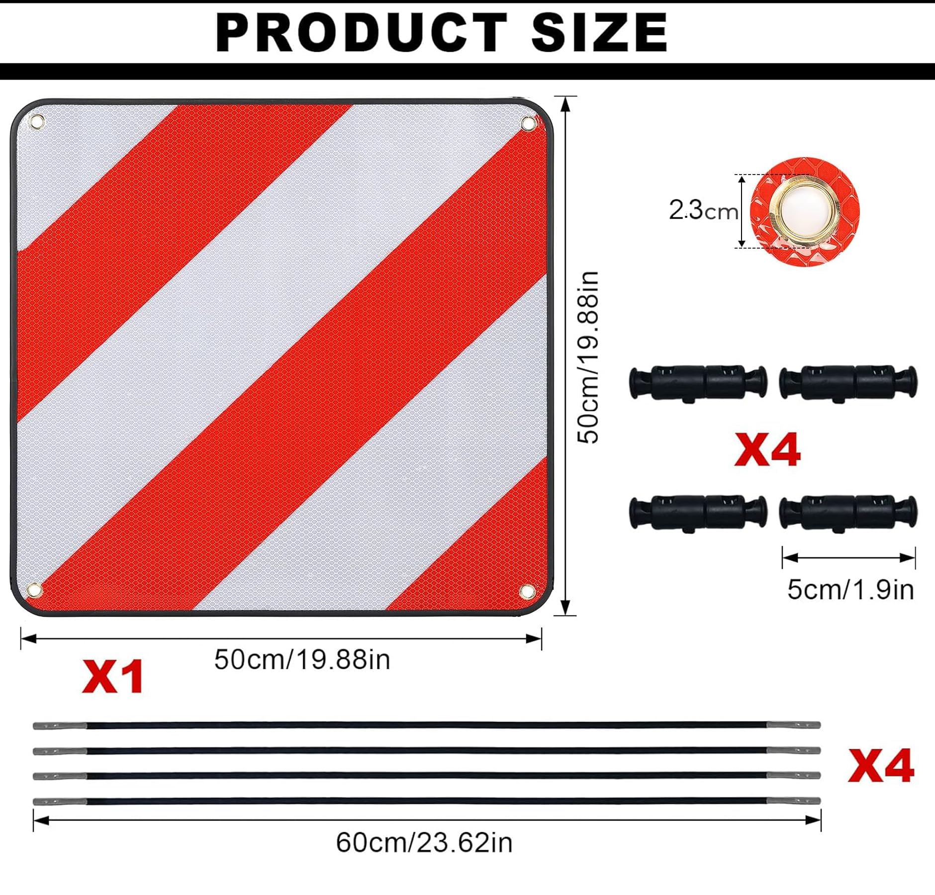Warntafel Italien Spanien und Portugal Fahrradträger,3 In 1 Alu Reflektierend Warnschild(50 x 50 cm) mit 4X Spannseile,Zertifizierte für Fahrradträger Heckträger & Auto Wohnmobil