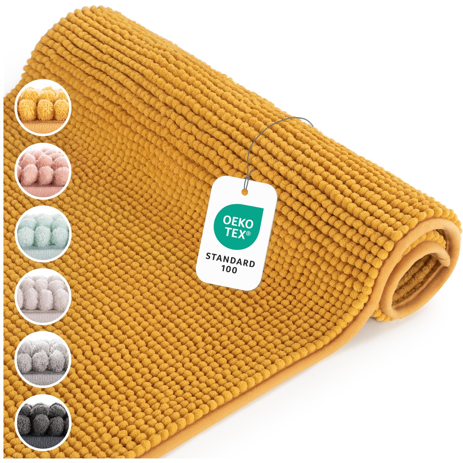 Blumtal Badematte 50x80 cm Hochflor Chenille - Oeko-TEX zertifizierter Badteppich - Badematten & Badteppiche - Badvorleger rutschfest waschbar - Teppich Badezimmer - Fußmatte Badezimmer Gelb