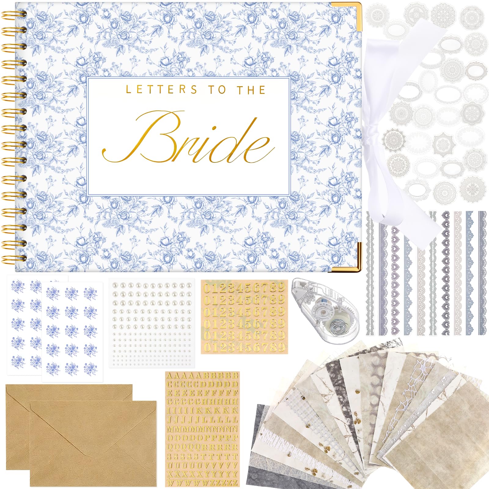 Humyoun Libro de invitados de boda con letras a la novia, álbum de recuerdos de boda, álbum de recortes, álbum de fotos, letrero de invitados con calcomanías de perlas (10.5 x 8.25 pulgadas, floral