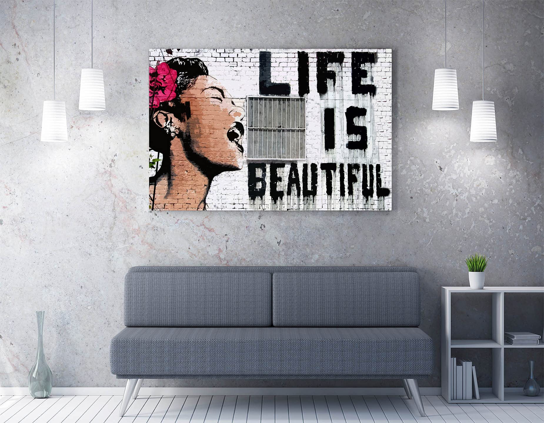 Canvasartshop - Banksy Life Is Beautiful Graffiti- Canvas Wall Art Picture Print (36X24)