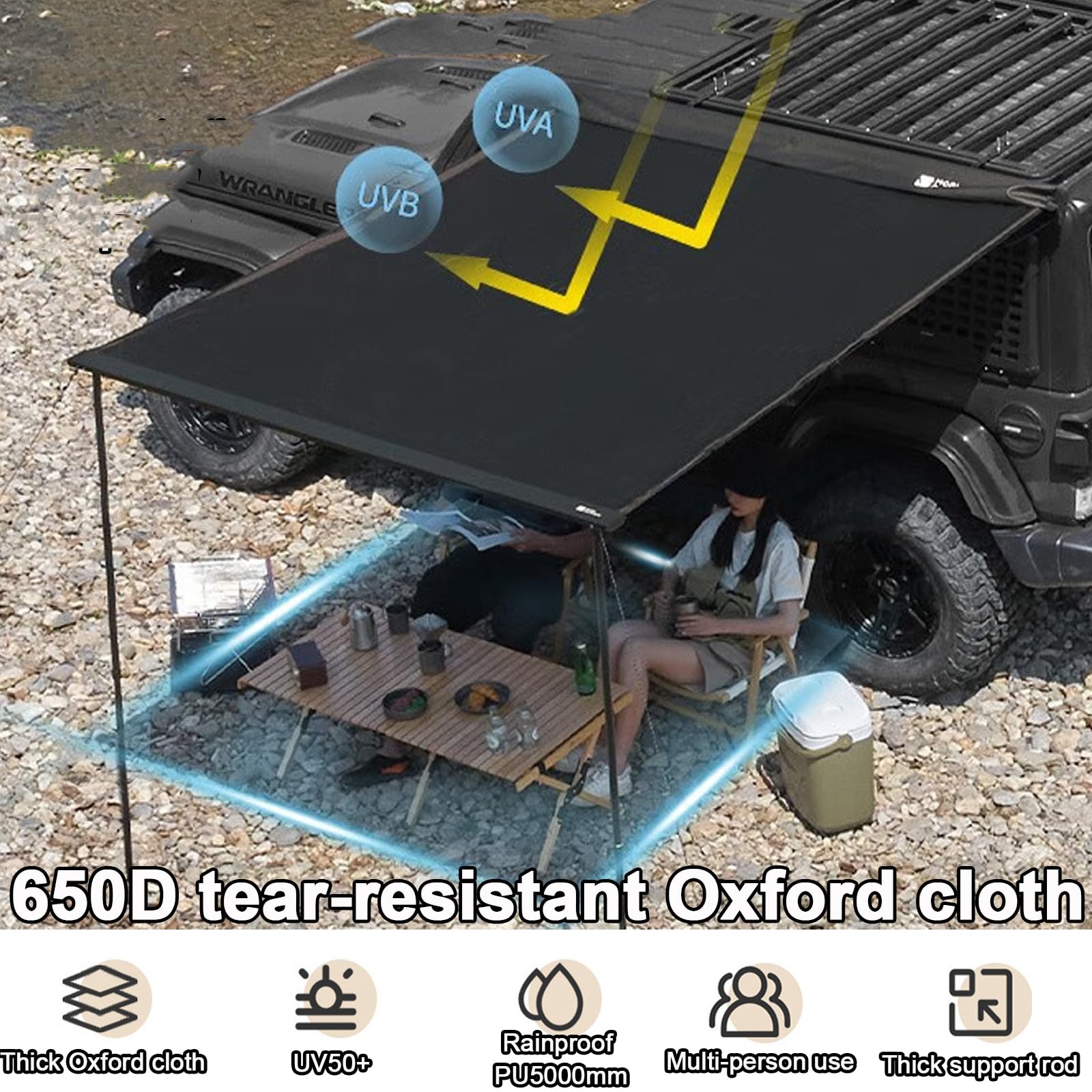 Auto Markise Camping Einziehbare Auto-Seitenmarkise für den Außenbereich, Ausziehbare Ripstop-Fahrzeugmarkise für Überlandcamping, PU5000 mm, Wetterfest, für SUV/LKW/Van (Size : 160x250cm/5.2X
