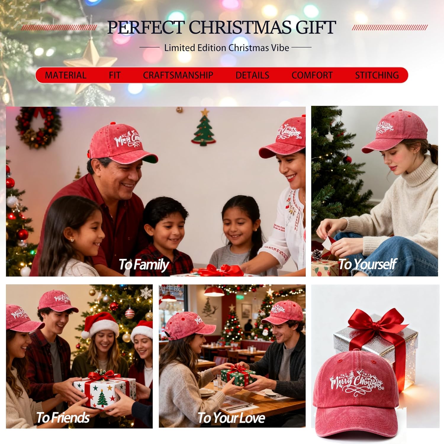 Christmas Baseball Cap Xmas Hat for Men Women, Funny Embroidered Cotton Adjustable Santa Hat - Image 6