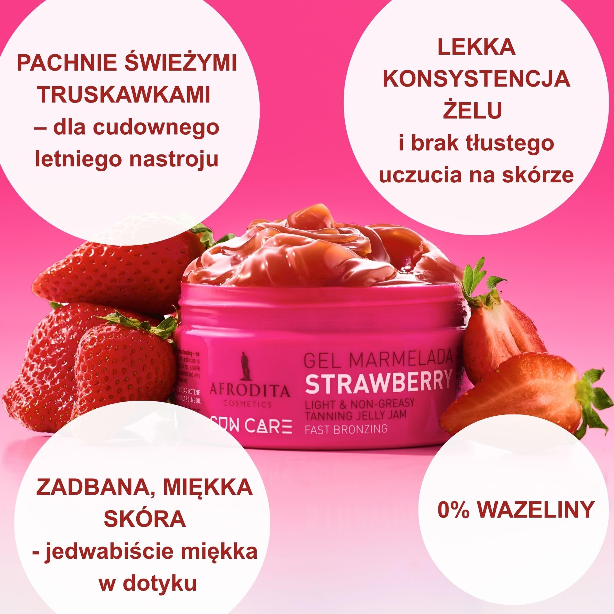 Afrodita Cosmetics Sun Care Żel truskawkowy - wegański akcelerator opalania z ekstraktem z marchwi i olejem kokosowym, lekka, nietłusta konsystencja żelu do szybkiej i intensywnej letniej opalenizny