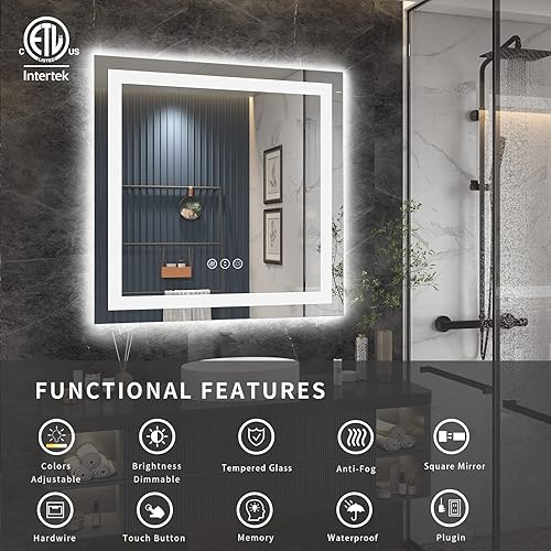 Miniatura 2 de ODDSAN Espejo de baño con luz LED de 20 x 28 pulgadas espejo de tocador regulable con luces antivaho retroiluminado e iluminado frontal