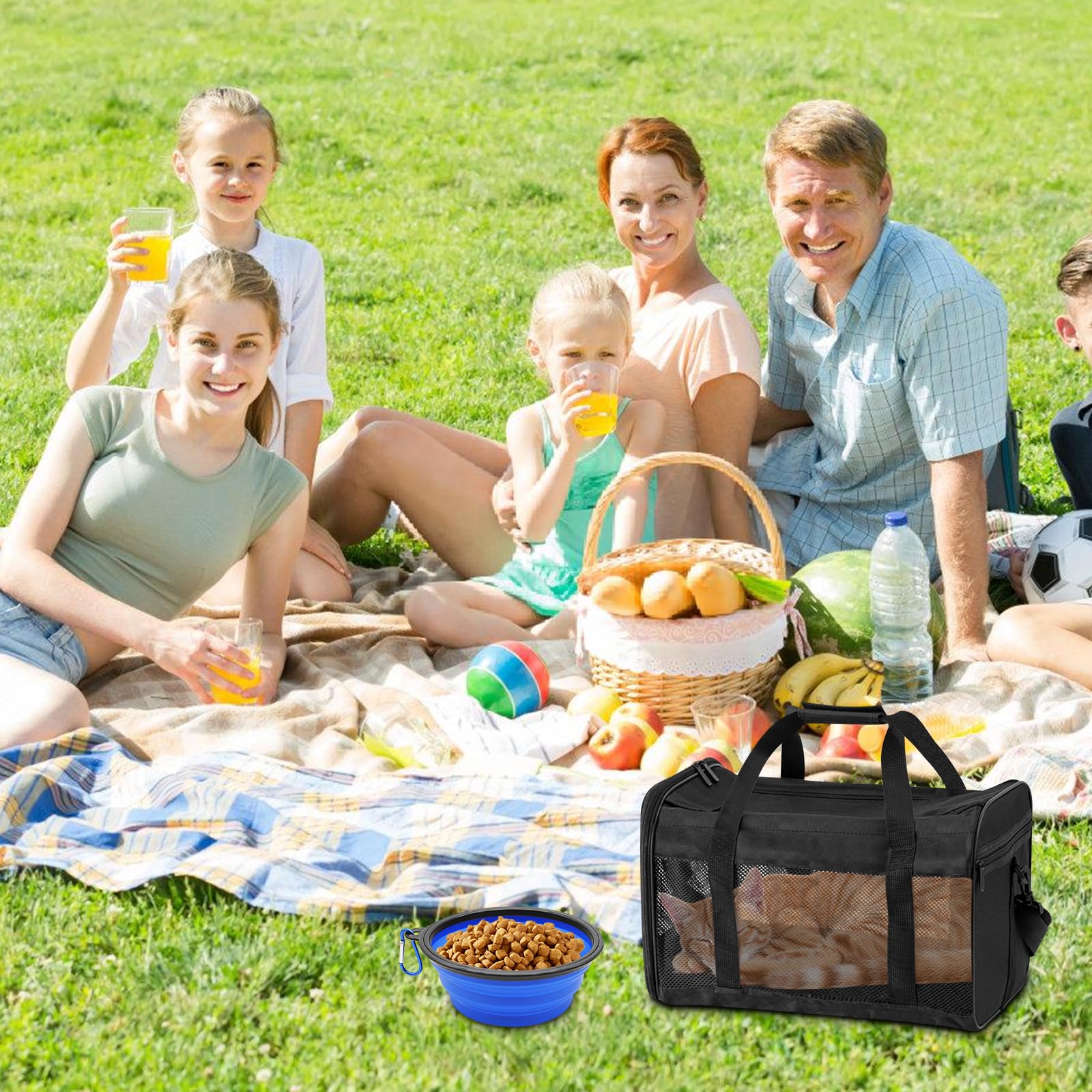 Sac Transport pour Animaux de Compagnie: WANDGU 42 x 27 x 28cm Sac Transport Chat Chien Pliable avec Écuelle, Sac de Portable pour Chien, Sac Animaux Domestiques