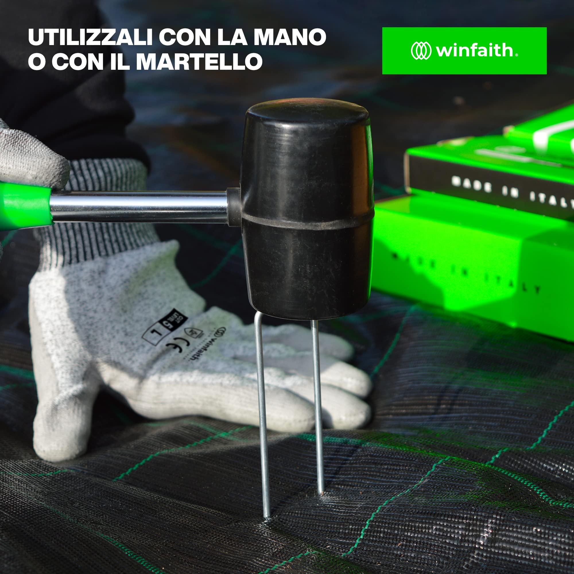 Winfaith Picchetti Telo Pacciamatura in Acciaio H200 x L30 x D3 mm Pezzi 100 Terreno Morbido o Sabbioso - Made in Italy EN 10204 3.1 Zincato a Caldo - Antiruggine Giardino Erba Sintetica Ancoraggio