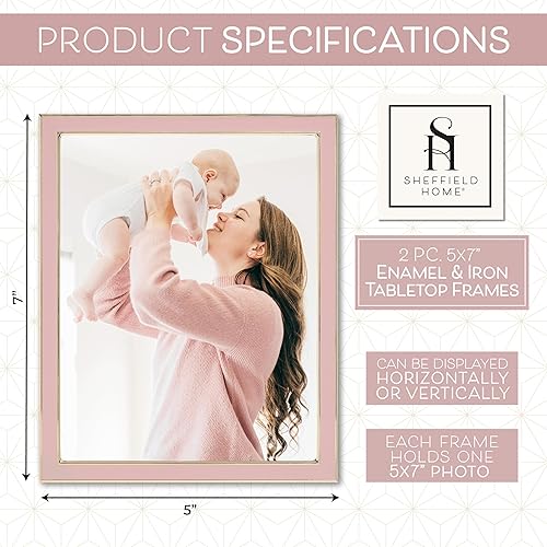 Miniatura 2 de Sheffield Home Marco de fotos de mesa, marco decorativo esmaltado de hierro para el hogar u oficina, 5 x 7 pulgadas, color rosa