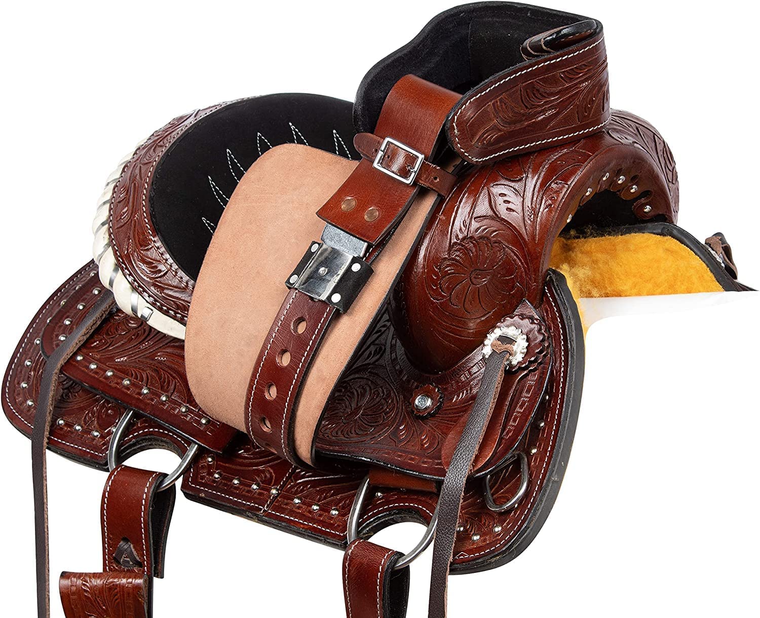 Barrel Racer Show Trail Riding Tooled Leder Westernsattel Tack Pferd und Pony Größe 25,4 bis 45,7 cm Sitz