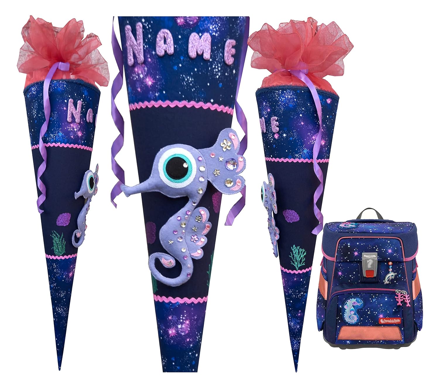 Schultüte passend zum Step by Step Star Seahorse Zoe, für Mädchen, genäht, mit Name versehen