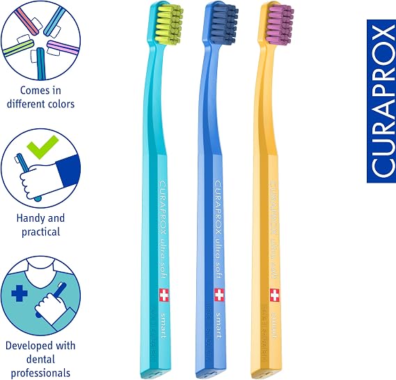 Curaprox CS Smart Toothbrush, Mixed Colors, 3-Pack, Swiss Made
