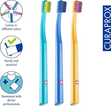 Curaprox CS Smart Toothbrush – Compact brush head for children and adults Ultra-gentle cleaning 3-pack Mixed colors Für Kinder & Erwachsene Kompakter Bürstenkopf Ultrasanfte Reinigung
