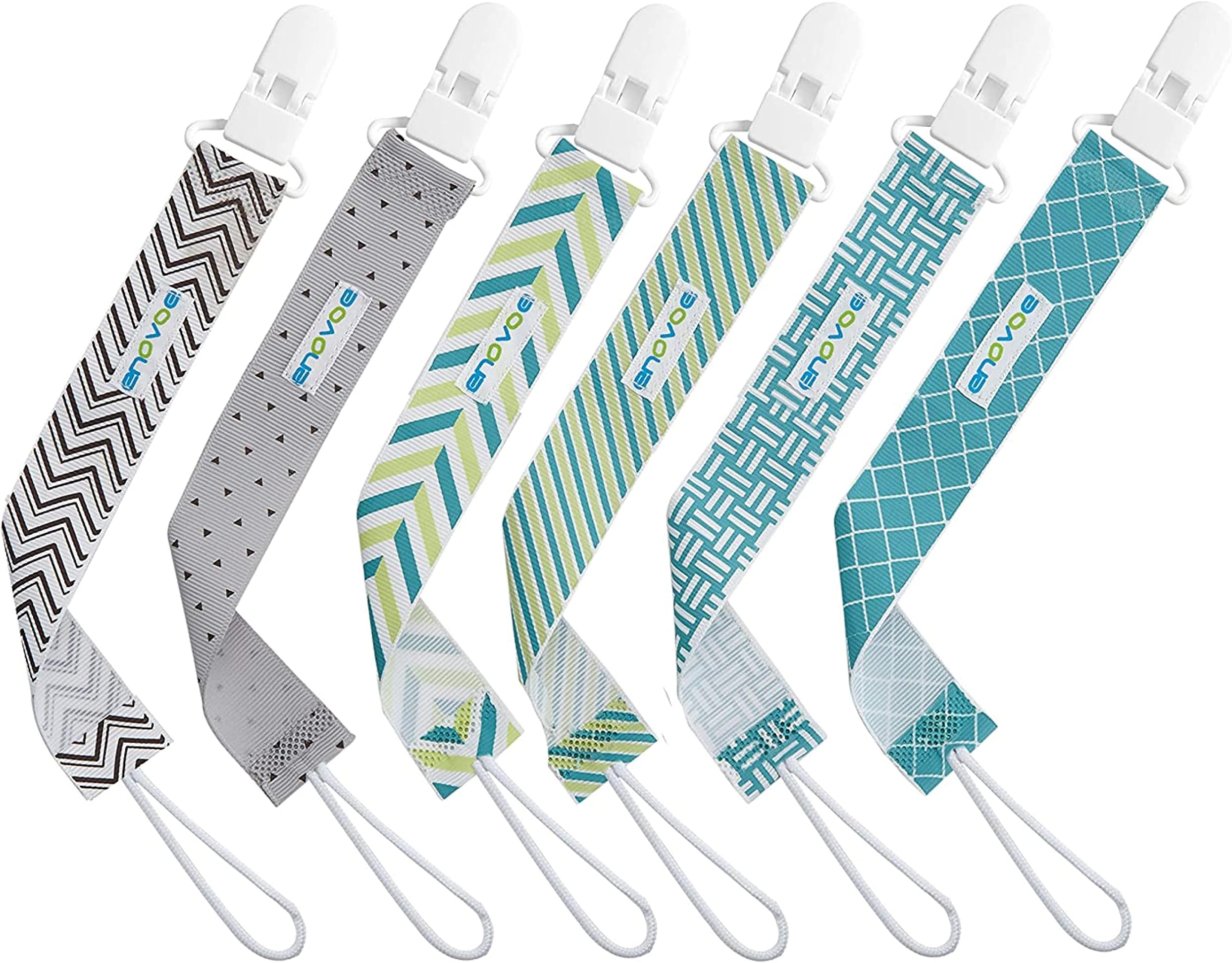 Pacifier Clip by Enovoe - 6 Pack of Pacifier Clips - Stylish Teething Ring Pacifier Holder Clip for Baby Boys and Girls - Multicolor - binkie Clip Baby Pacifier