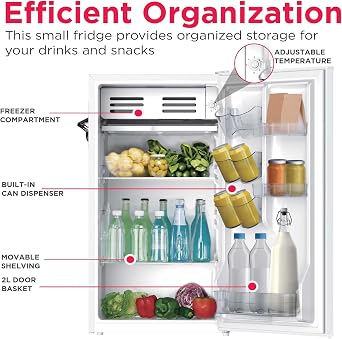 Frigidaire Retro Compact Fridge with Chiller, 3.2 cu ft Countertop Fridge with Built-In Bottle Opener, Compact Refrigerator for Office, Bedroom, Dorm Room or Cabin - 18.7D x 19.01W x 33.27H (White)